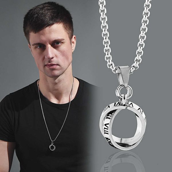 double titanium steel men's and women's hip hop personality net red ring necklace trendy couple sweater chain, Black